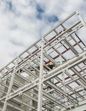 Low angle view of scafolding on building Low angle view of scafolding on building at construction site